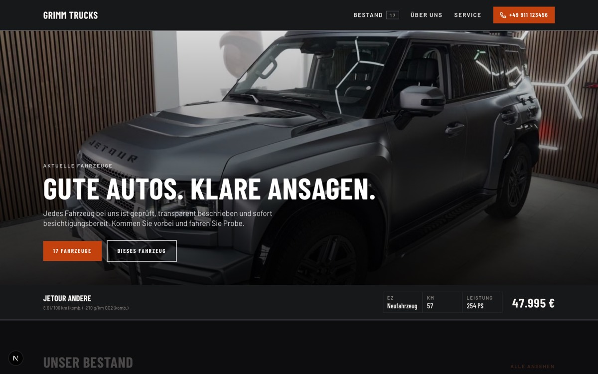 Vorlage Robust, Beispielseite von Grimm Trucks