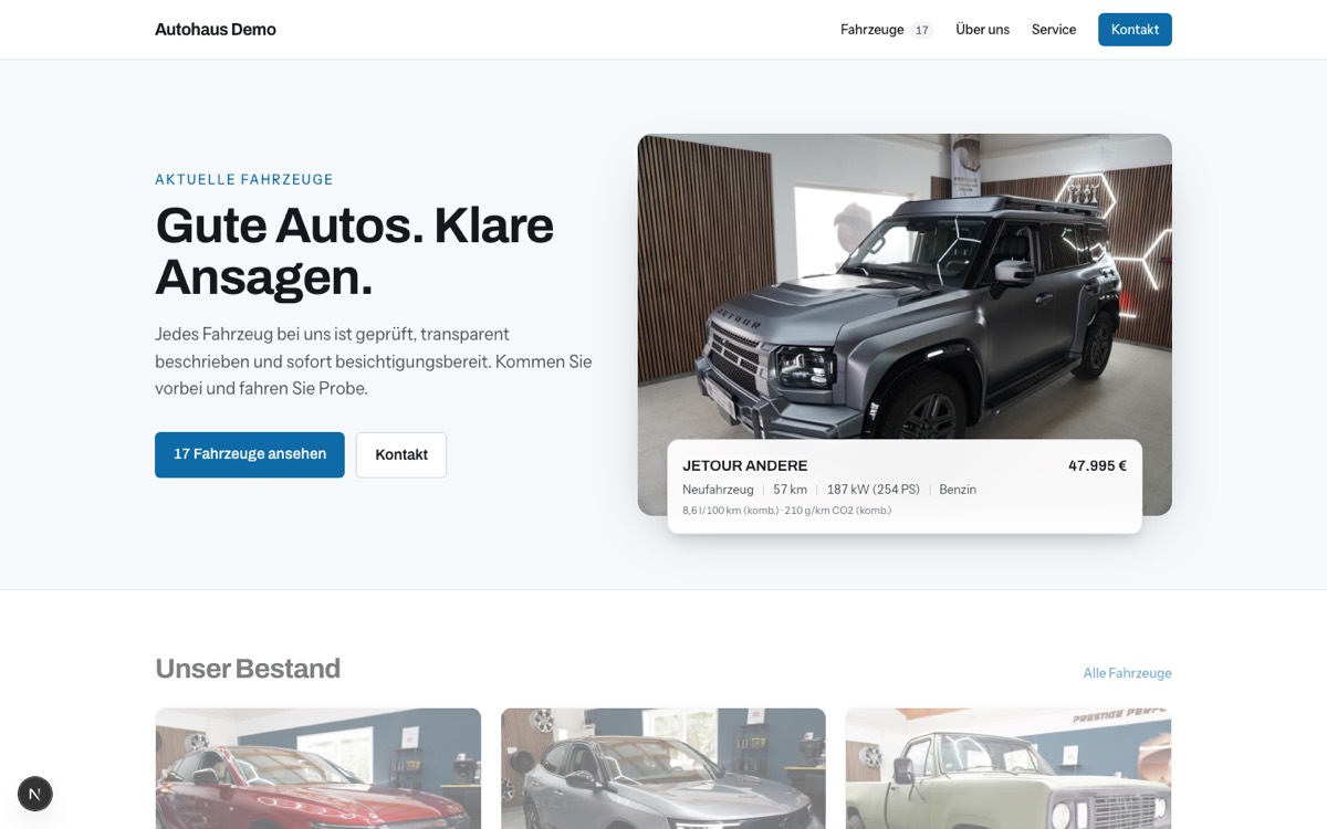 Vorlage Modern, Beispielseite von Autohaus Demo