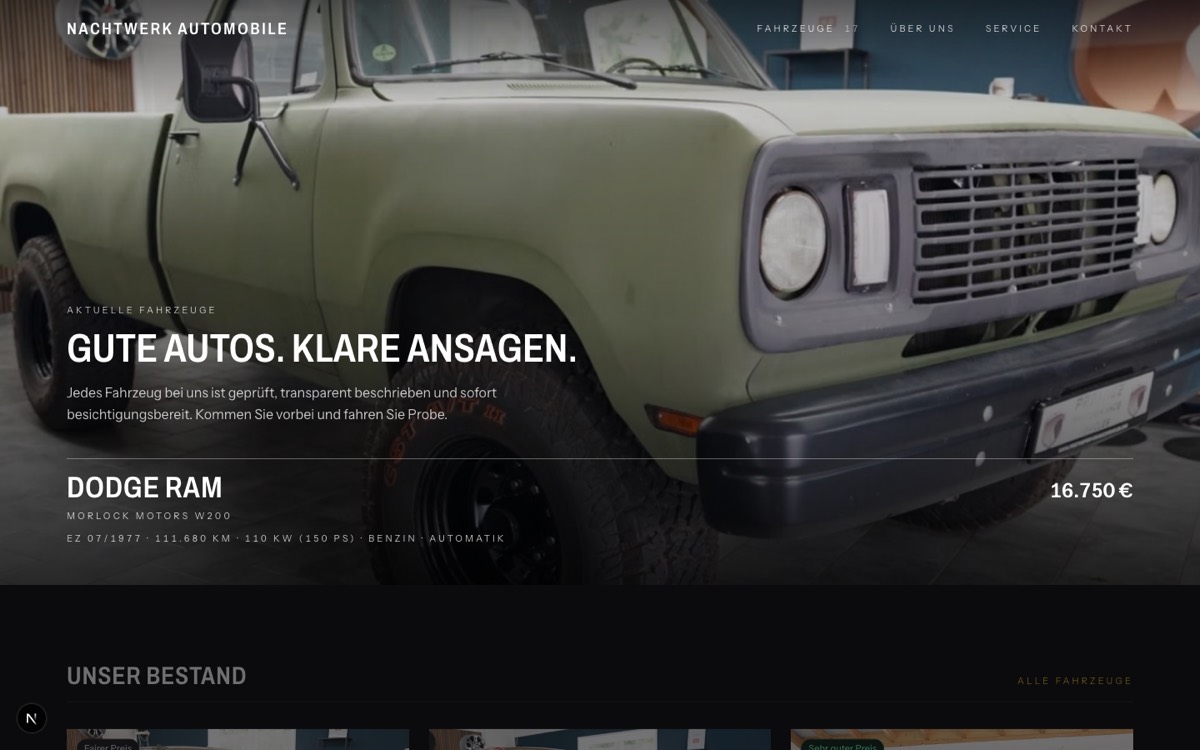Vorlage Kino, Beispielseite von Nachtwerk Automobile