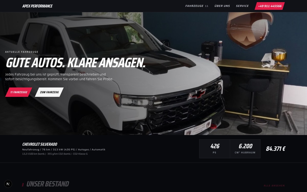 Vorlage Sportlich, Beispielseite von Apex Performance
