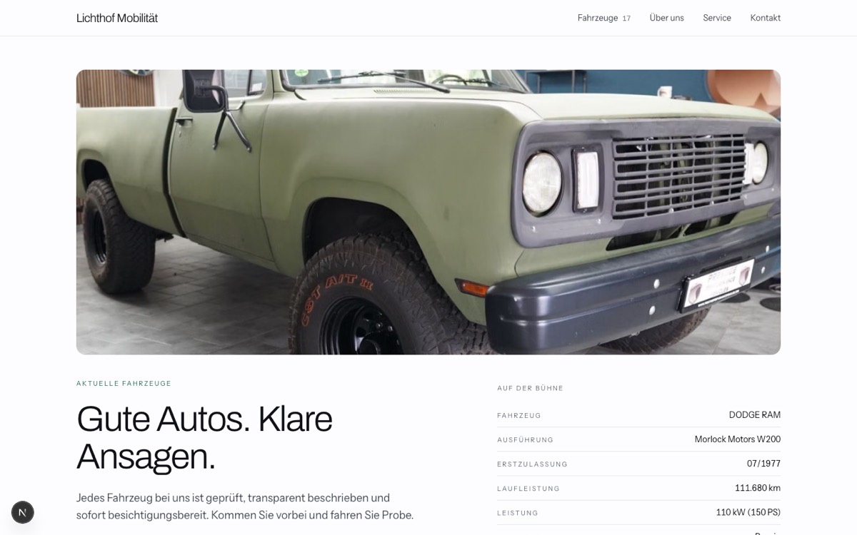 Vorlage Studio, Beispielseite von Lichthof Mobilität